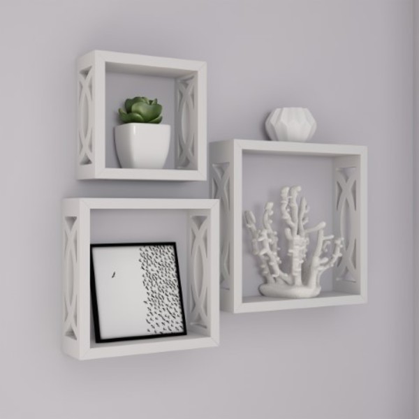 Hastings Home Floating Shelves Wall Set with Hidden Brackets, 3 Sizes to Display Decor, Hardware Included (White) 874580MOU